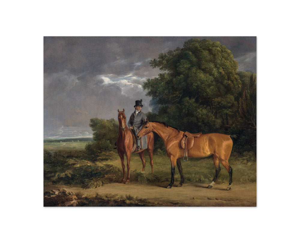 Jacques–Laurent Agasse - A Groom Mounted on a Chestnut Hunter, He Holds a Bay Hunter by the Reins - Compact / Full Bleed / No Frame