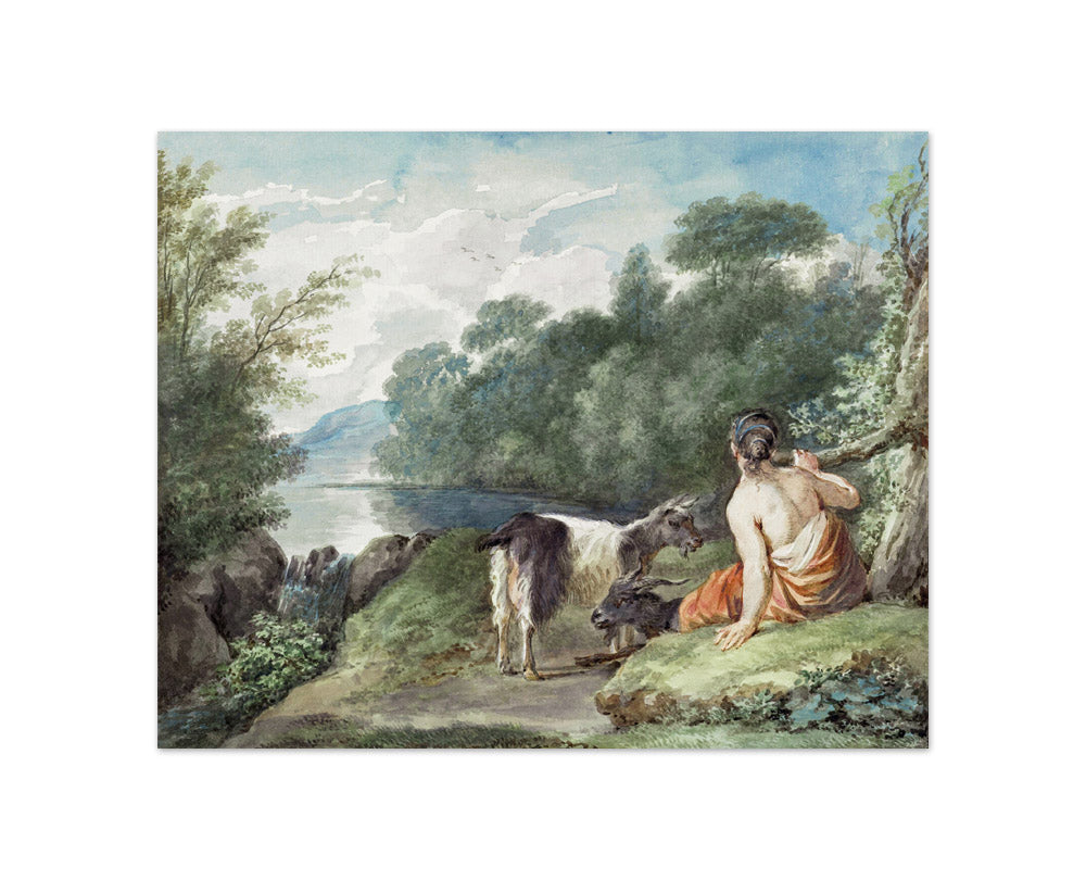Aert Schouman - Shepherdess with goats in a landscape with a lake - Compact / Full Bleed / No Frame