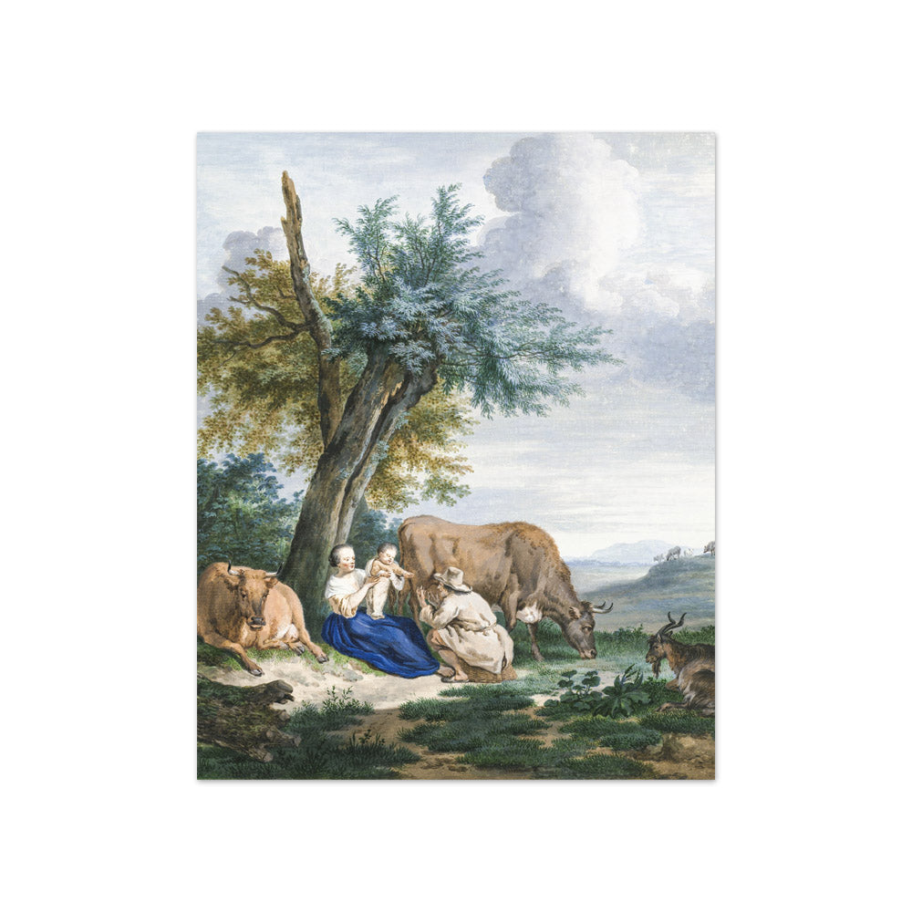 Aert Schouman - Peasant woman and farmer with child in a landscape with cattle - Compact / Full Bleed / No Frame