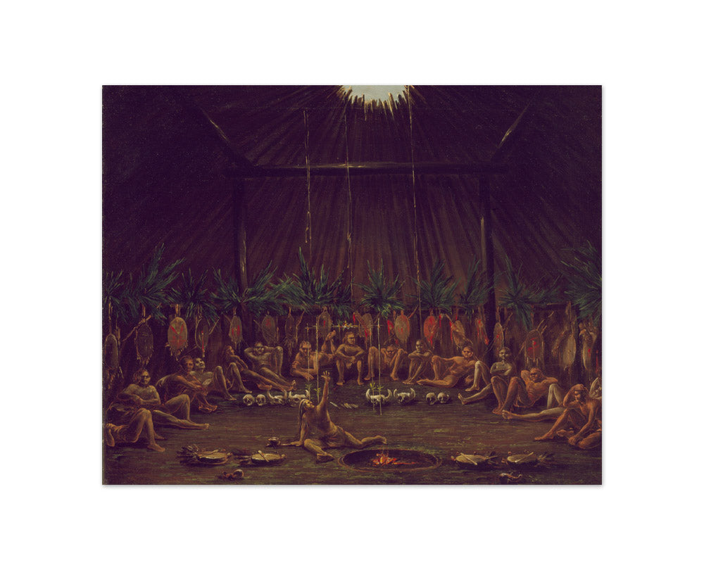 George Catlin - Interior View of the Medicine Lodge, Mandan O-kee-pa Ceremony - Compact / Full Bleed / No Frame