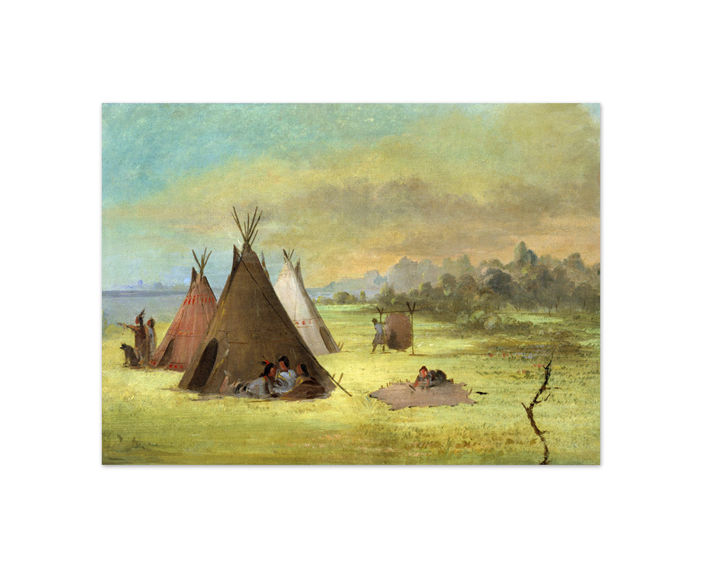 George Catlin - Indian Encampment, Comanche (or Kiowa) Dressing Skins, Red River - Compact / Full Bleed / No Frame