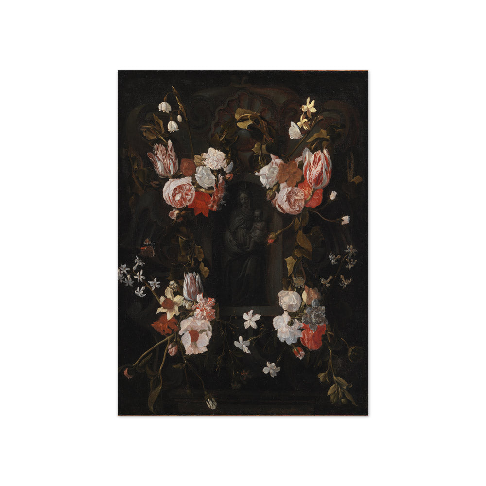 Daniel Seghers - Stone relief of Mary with the Child on her lap wreathed in flowers - Compact / Full Bleed / No Frame