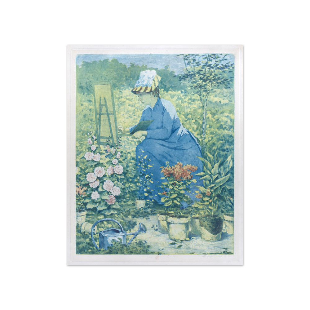 Henri-Charles Guérard - Jeanne Gonzales Painting in the Garden - Compact / Full Bleed / No Frame