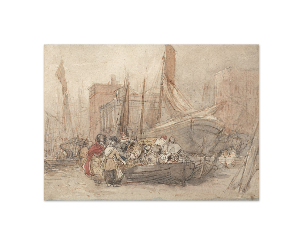 David Cox the Elder - Harbor Scene, With Fishing Boats Being Unloaded - Compact / Full Bleed / No Frame