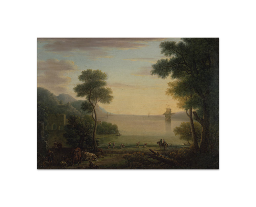 John Wootton - Classical Landscape with Figures and Animals: Sunset - Compact / Full Bleed / No Frame
