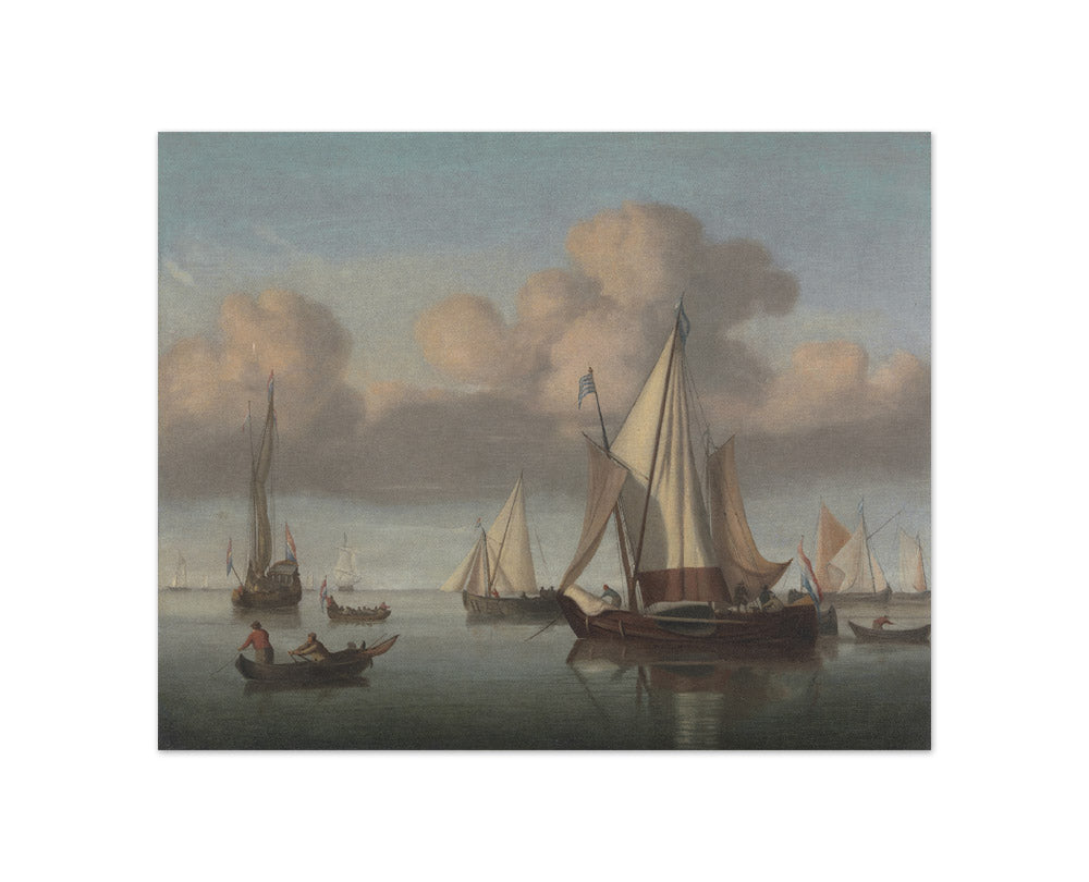 Willem van de Velde the Younger - A Kaag at Anchor with Sails Hoisted and a State Yacht and Other Vessels - Compact / Full Bleed / No Frame
