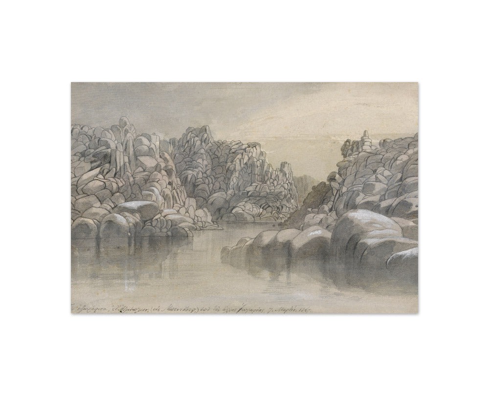 Edward Lear - River Pass Between Semi Barren Rock Cliffs - Compact / Full Bleed / No Frame