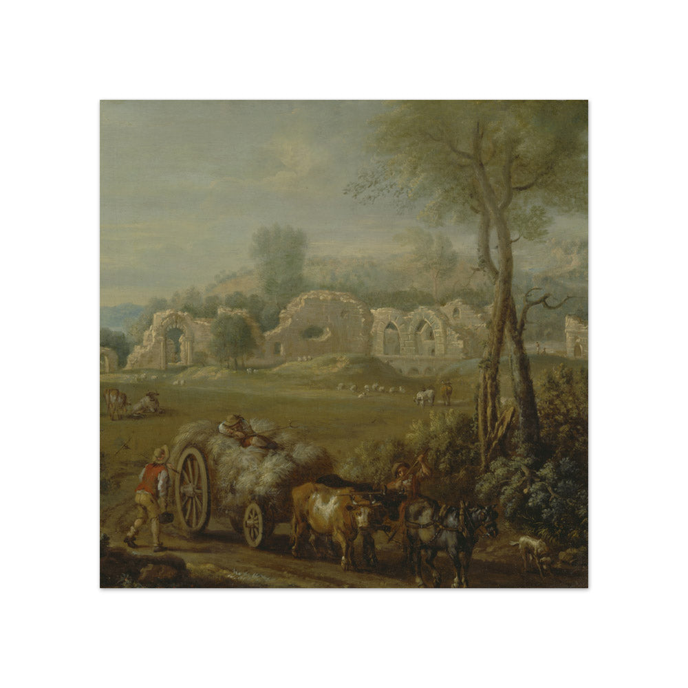 John Wootton - Haycart Passing a Ruined Abbey - Compact / Full Bleed / No Frame
