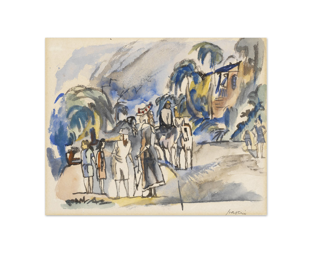 Jules Pascin - Southern Landscape with Figures and Horses - Compact / Full Bleed / No Frame