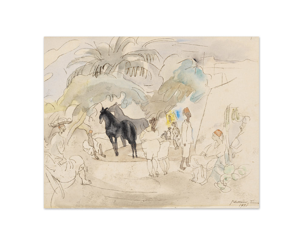 Jules Pascin - Figures and Two Horses in Landscape - Compact / Full Bleed / No Frame