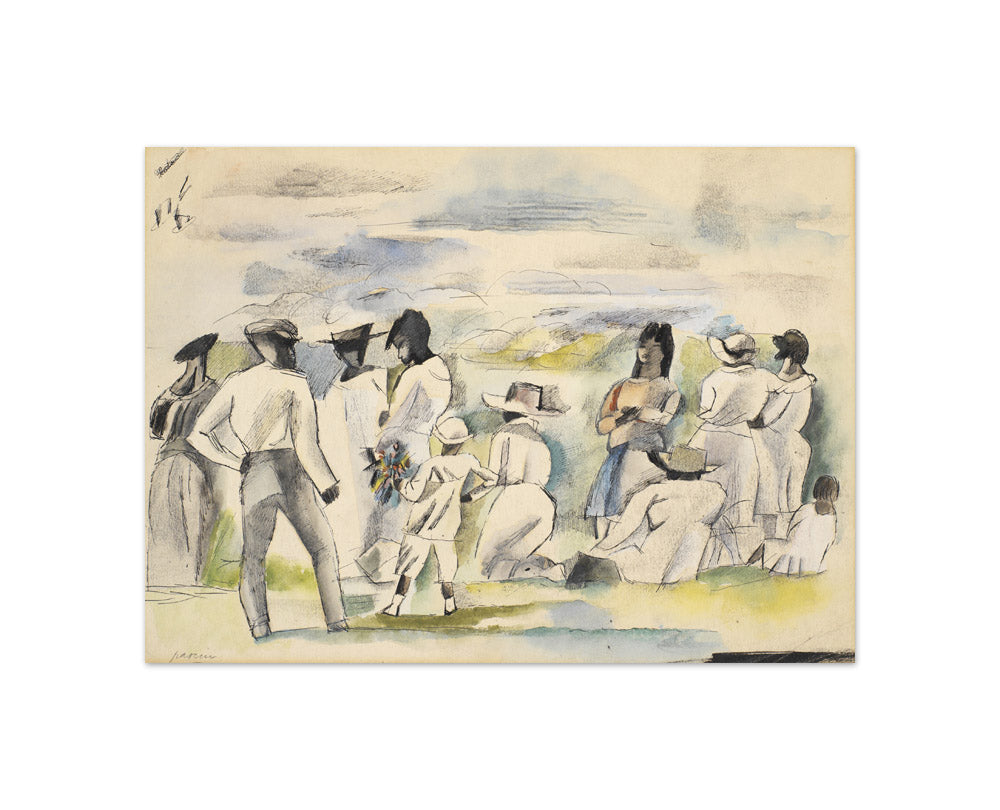 Jules Pascin - Group of Figures with Boy Holding Flowers - Compact / Full Bleed / No Frame