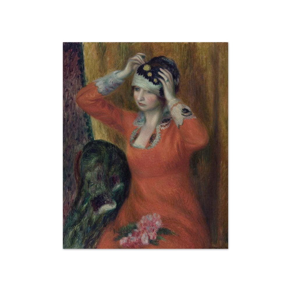 William James Glackens - Girl in Red Dress Pinning on Hat - Compact / Full Bleed / No Frame