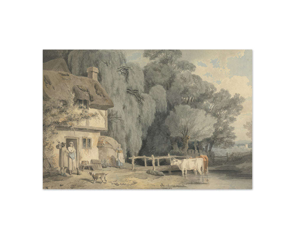Francis Wheatley - Country Scene: Figures by a Cottage Door and Cattle in a Stream - Compact / Full Bleed / No Frame