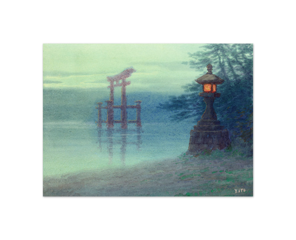 Yoshihiko Ito - Stone Lantern on Shore and a Torii in a Lake - Compact / Full Bleed / No Frame