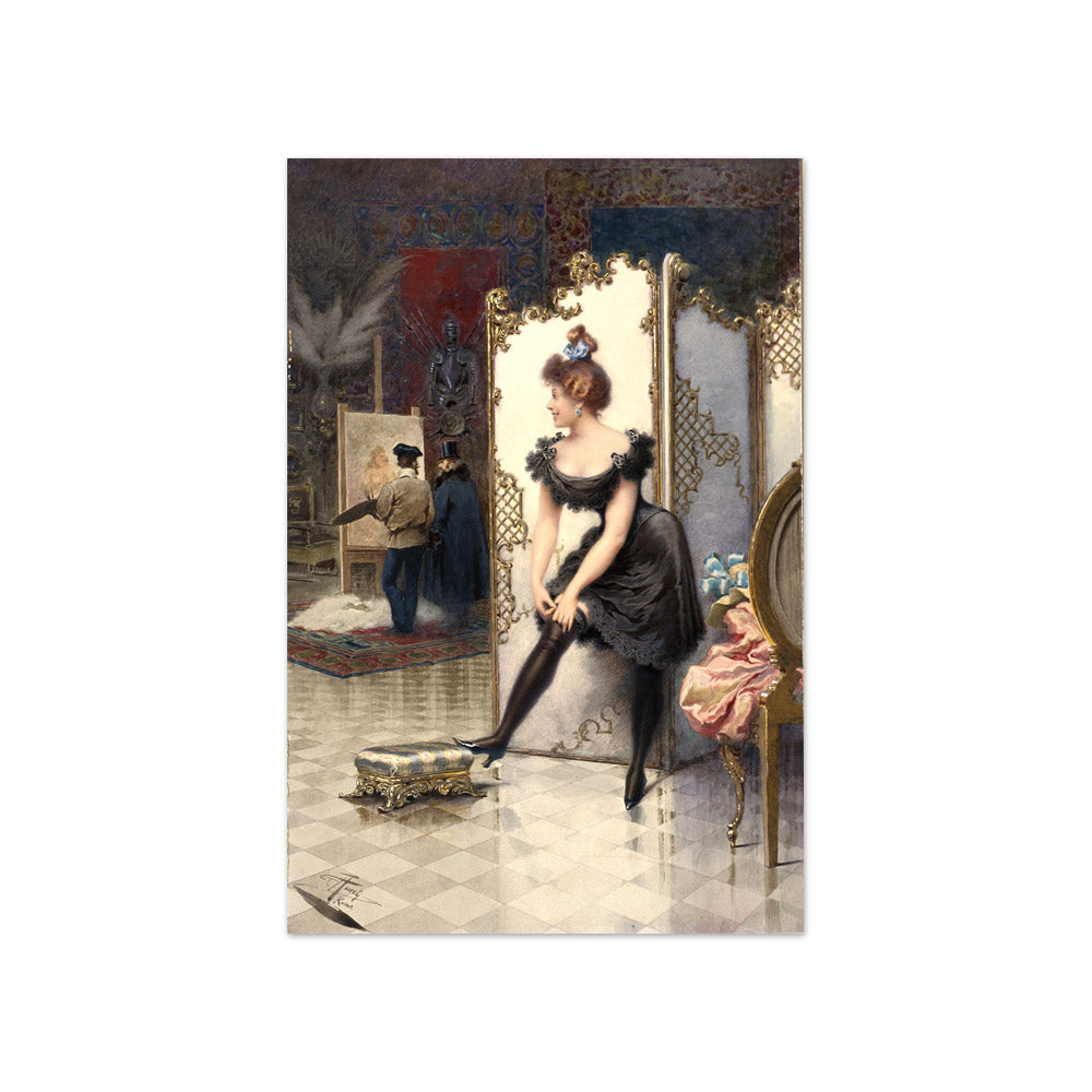 Giuseppe Aureli - A Model Fastening Her Garter in an Artist's Studio - Compact / Full Bleed / No Frame