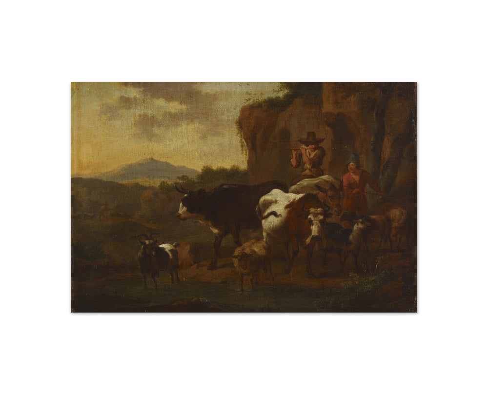 Nicolaes Berchem - A Shepherd Playing the Flute and Cattle - Compact / Full Bleed / No Frame