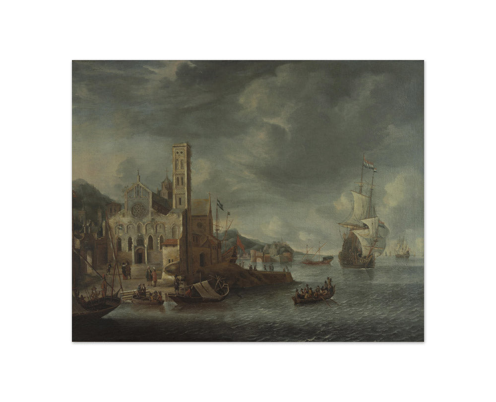 Anthonie Beerstraaten - Imagined Harbor View with the St. Mary's Church in Utrecht - Compact / Full Bleed / No Frame