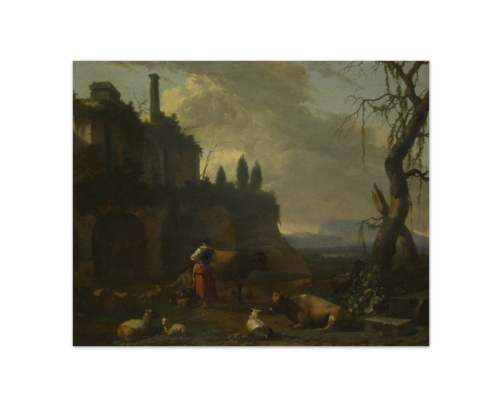 Abraham Jansz Begeyn - Peasants with Cattle by a Ruin - Compact / Full Bleed / No Frame