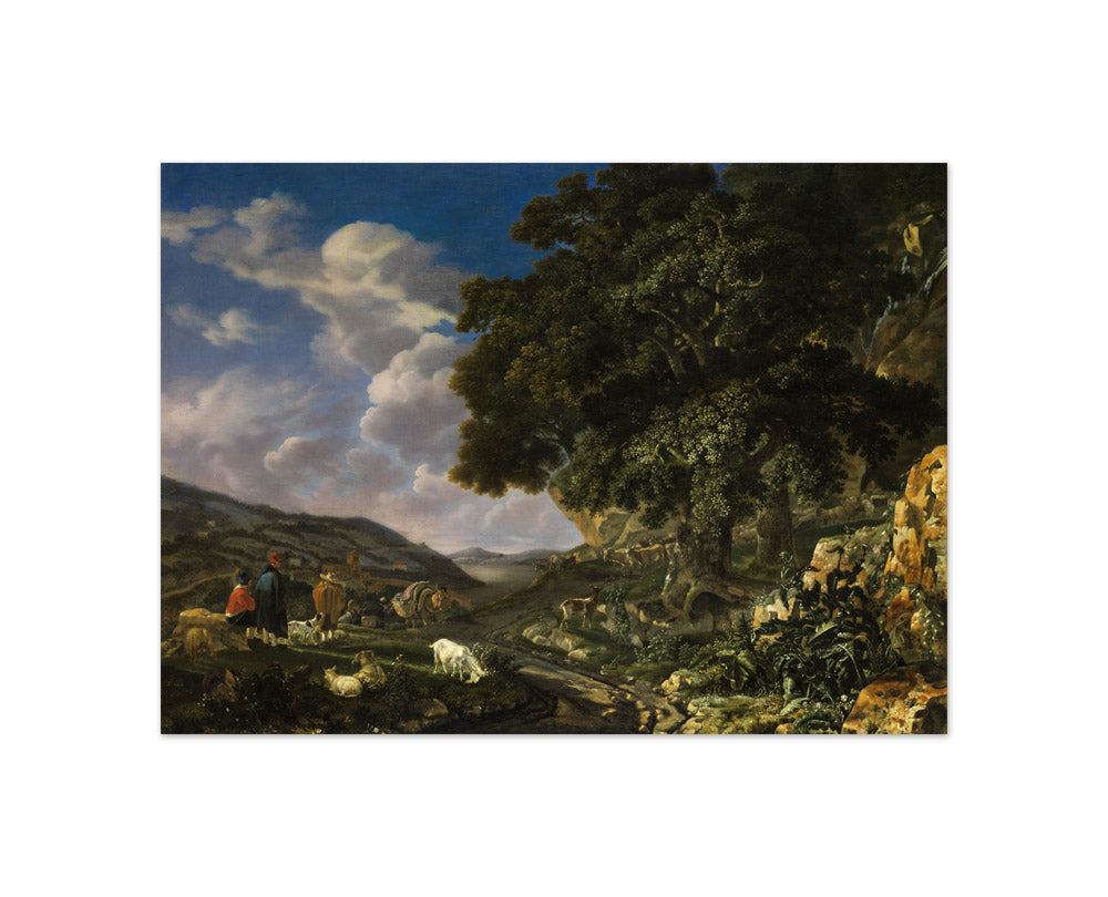 Abraham Jansz Begeyn - Landscape with a Large Oak Tree and Shepherds with Sheep and Goats - Compact / Full Bleed / No Frame