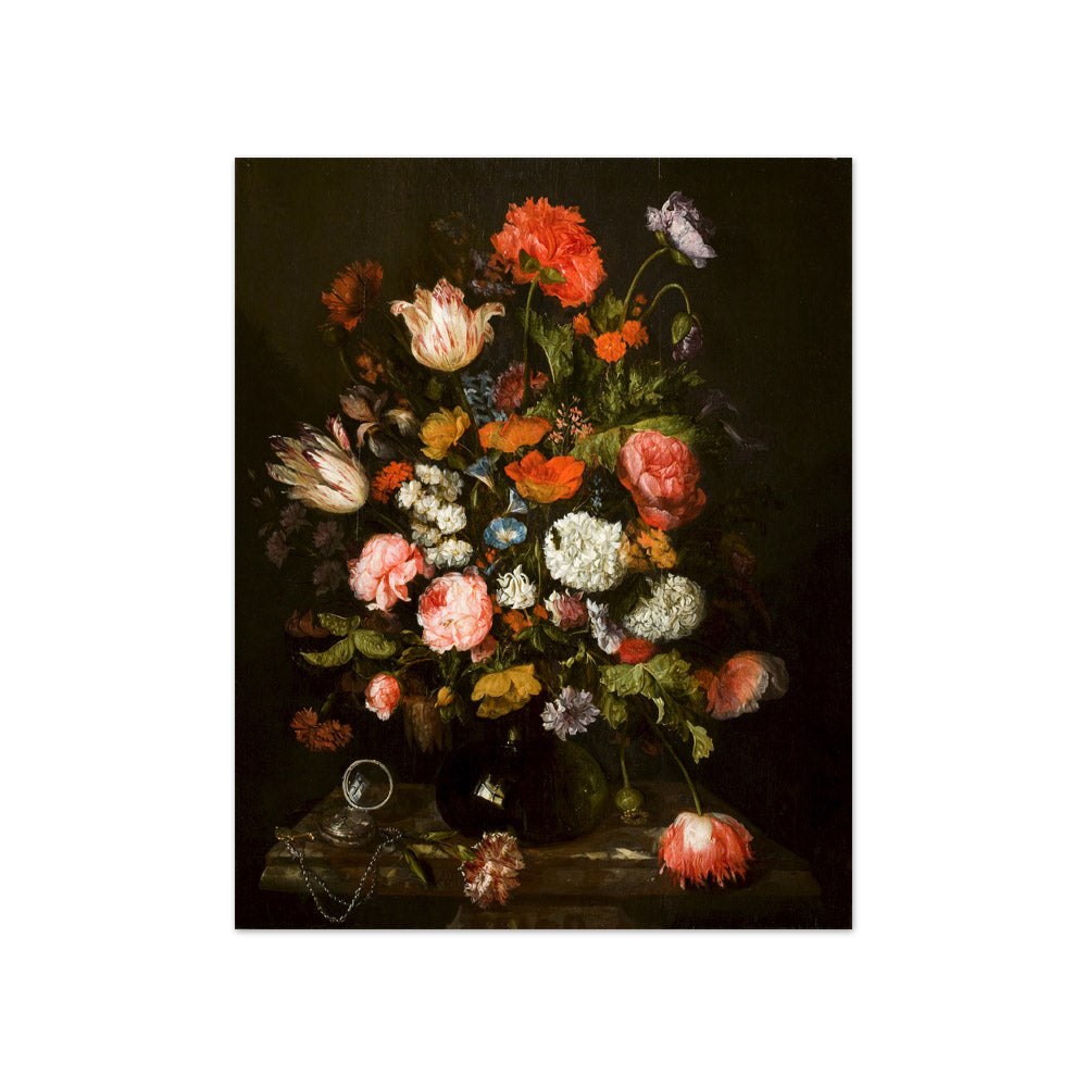 Abraham van Beijeren - Flower Still Life with Clock - Compact / Full Bleed / No Frame