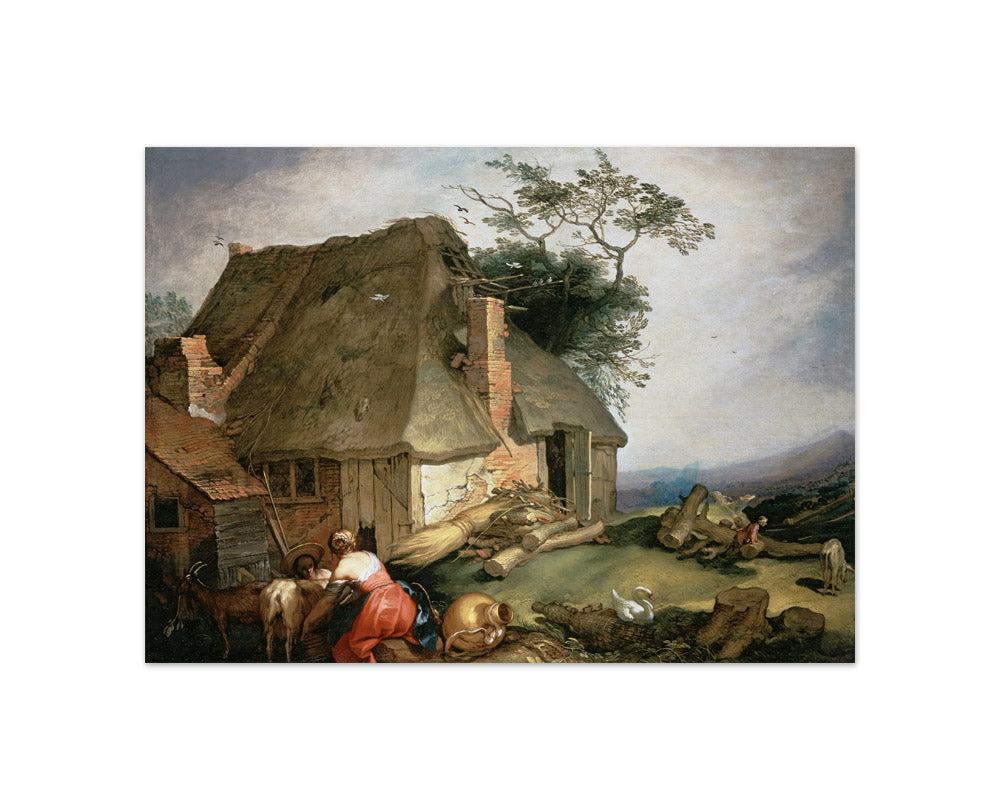 Abraham Bloemaert - A Cottage with Peasants Milking Goats - Compact / Full Bleed / No Frame