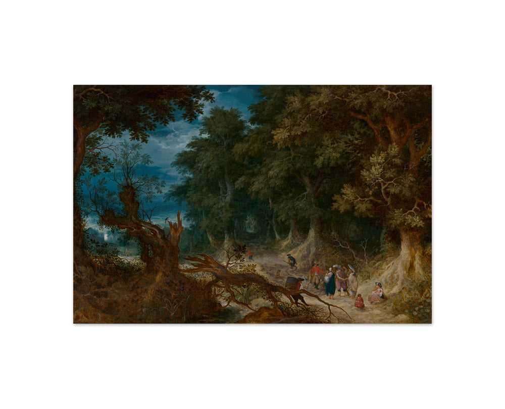 Abraham Govaerts - Wooded Landscape with Hunters and Fortune Teller - Compact / Full Bleed / No Frame