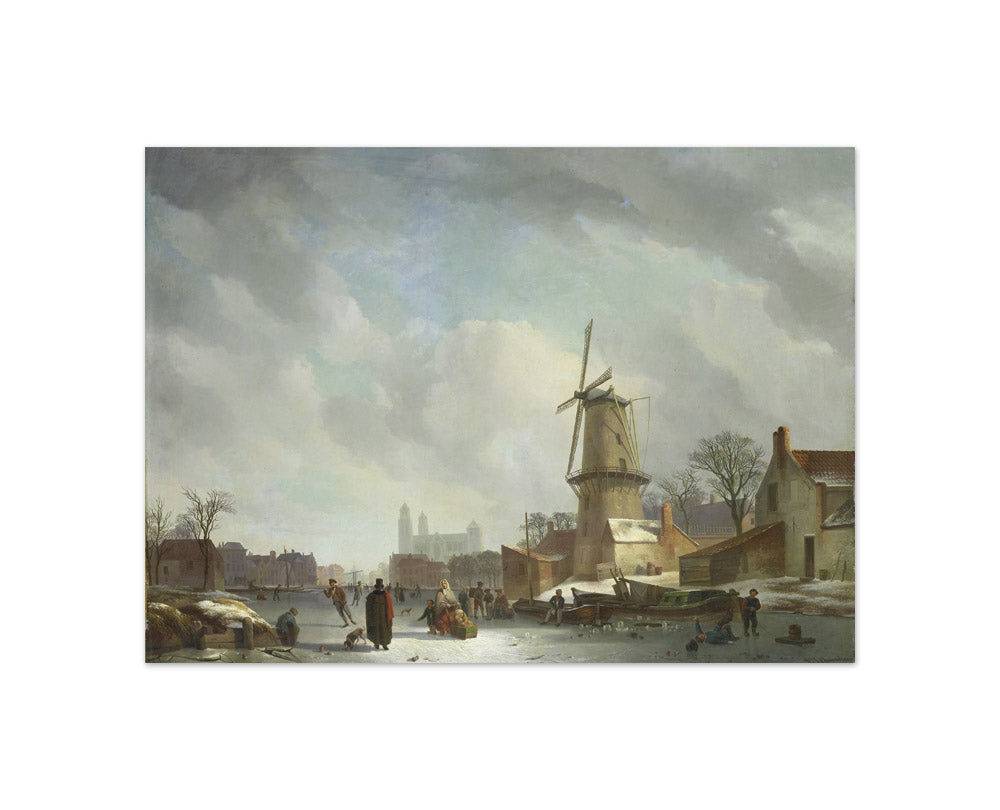 Abraham Johannes Couwenberg - Frolicking on a Frozen Canal in a Town - Compact / Full Bleed / No Frame