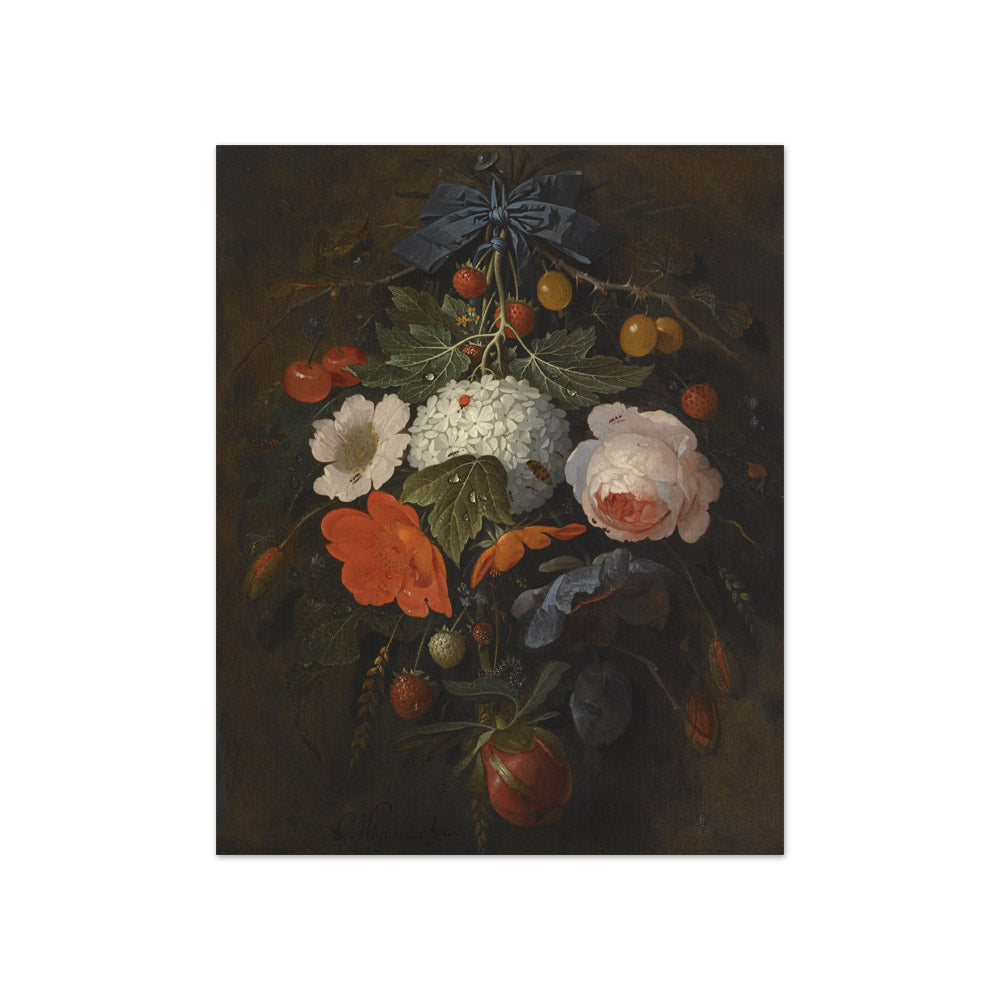 Abraham Mignon - Festoon of Flowers and Fruit, along with a Variety of Insects - Compact / Full Bleed / No Frame