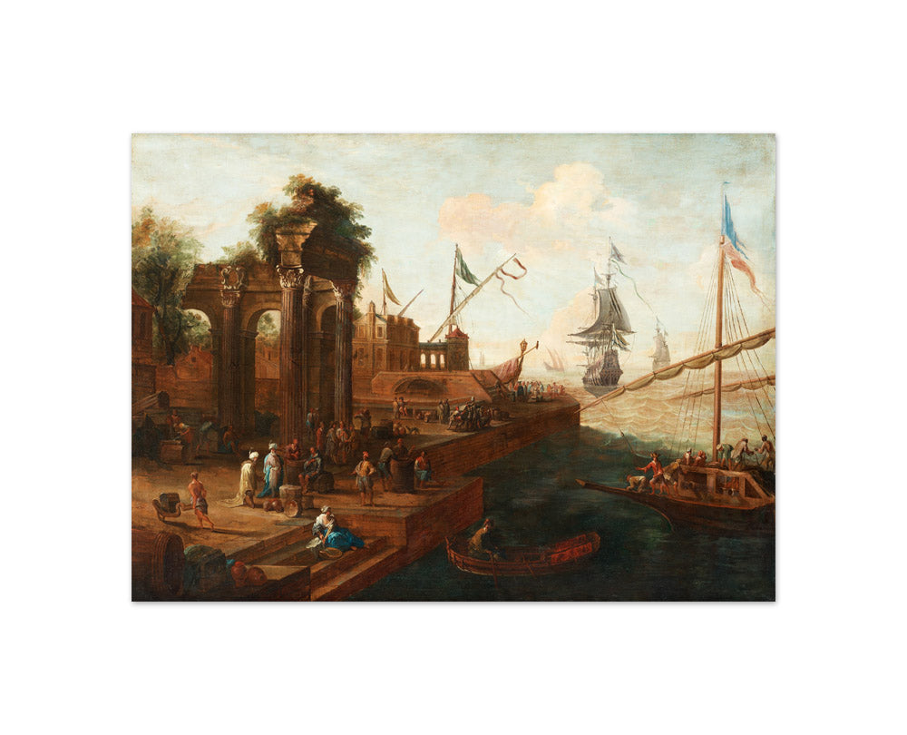 Abraham Storck - Painting of a Southern Port with Figures and Ships - Compact / Full Bleed / No Frame