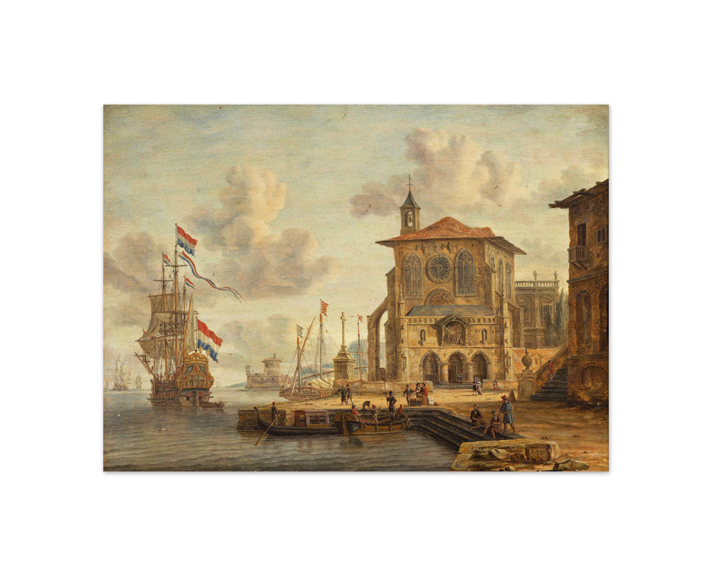 Abraham Storck - Harbor Scene with Medieval Building - Compact / Full Bleed / No Frame