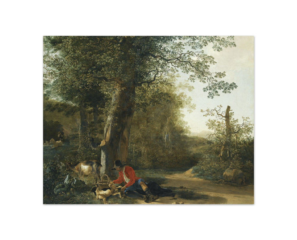 Adam Pijnacker - Peasant Playing with His Dog While Resting at the Margin of a Wood - Compact / Full Bleed / No Frame