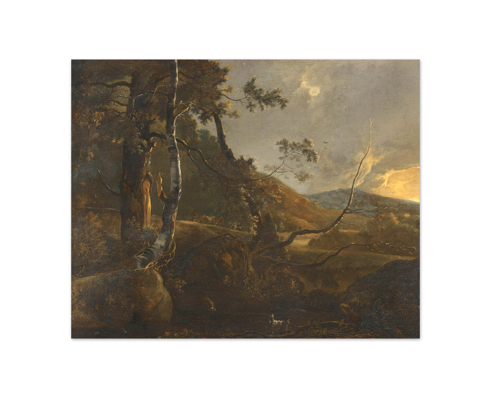 Adam Pynacker - A Wooded Landscape with a Herdsman on a Path and a Lone Goat - Compact / Full Bleed / No Frame