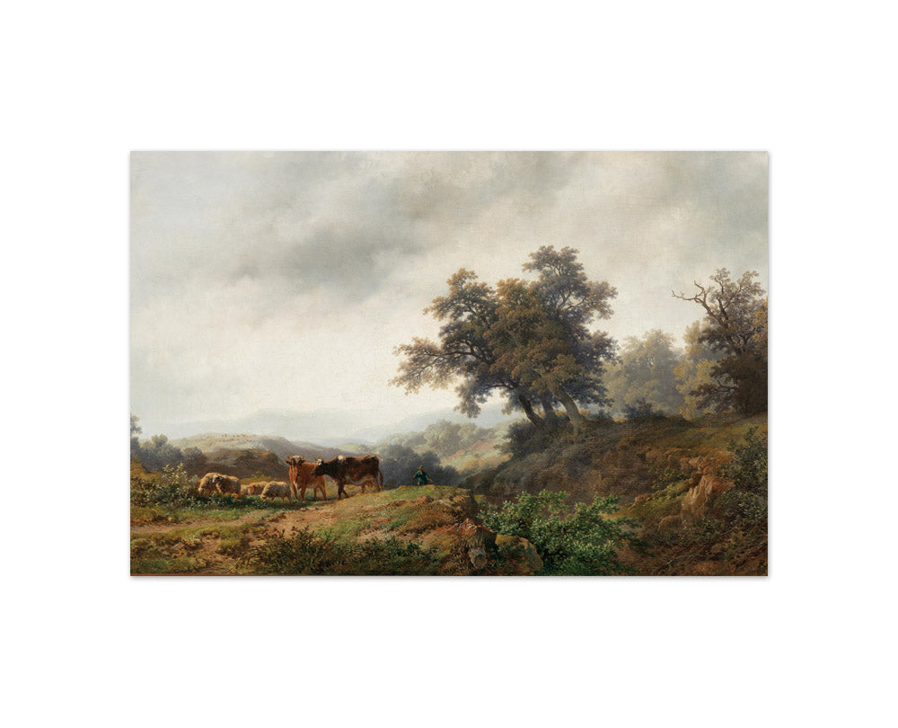 Remigius Adrianus van Haanen - Open Landscape with Cows and Herdsman - Compact / Full Bleed / No Frame
