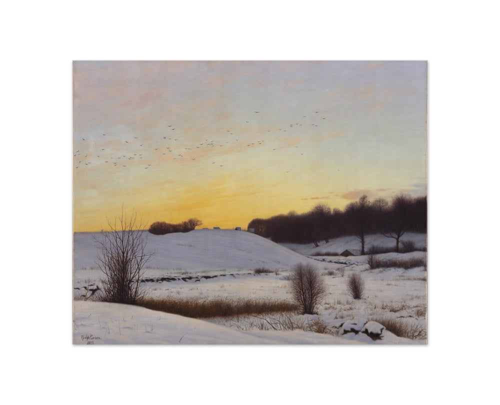 Adolph Larsen - Snowy Landscape with a Hill at Sunset - Compact / Full Bleed / No Frame