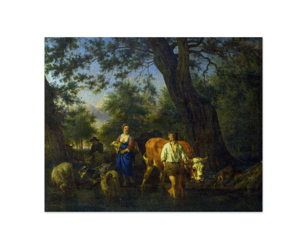 Adriaen van de Velde - Peasants with Cattle fording a Stream - Compact / Full Bleed / No Frame