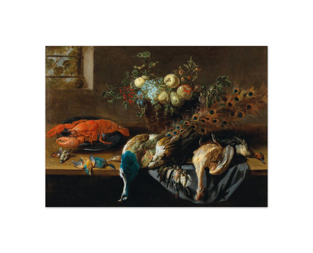 Adriaen van Utrecht - A Peacock, Fruit, Boiled Lobster and a Prey of Birds - Compact / Full Bleed / No Frame