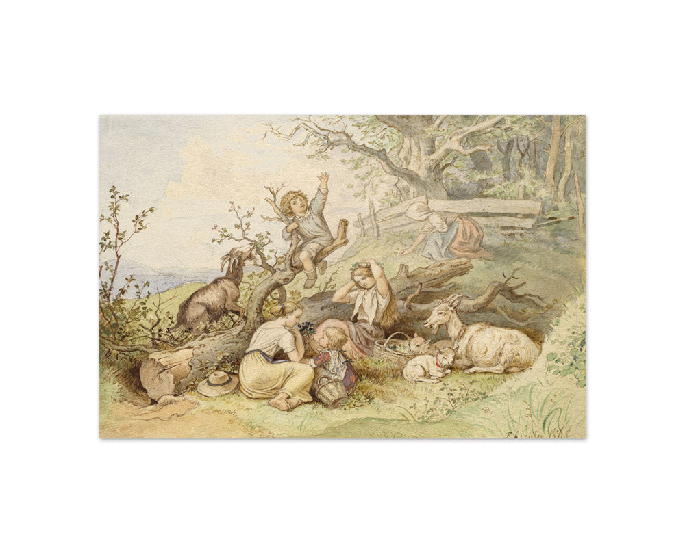 Ludwig Richter - Children and Goats Resting by a Felled Tree - Compact / Full Bleed / No Frame