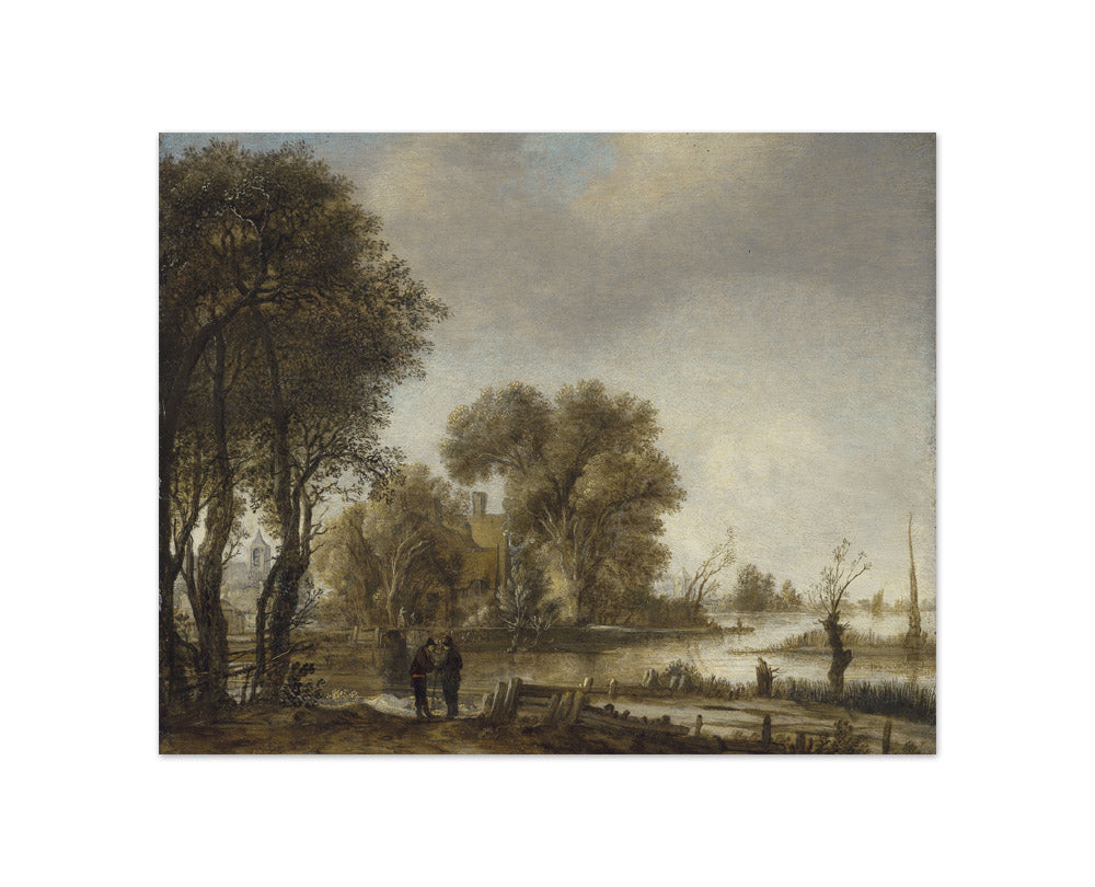 Aert van der Neer - A River Landscape with Figures and a Cottage among Trees - Compact / Full Bleed / No Frame