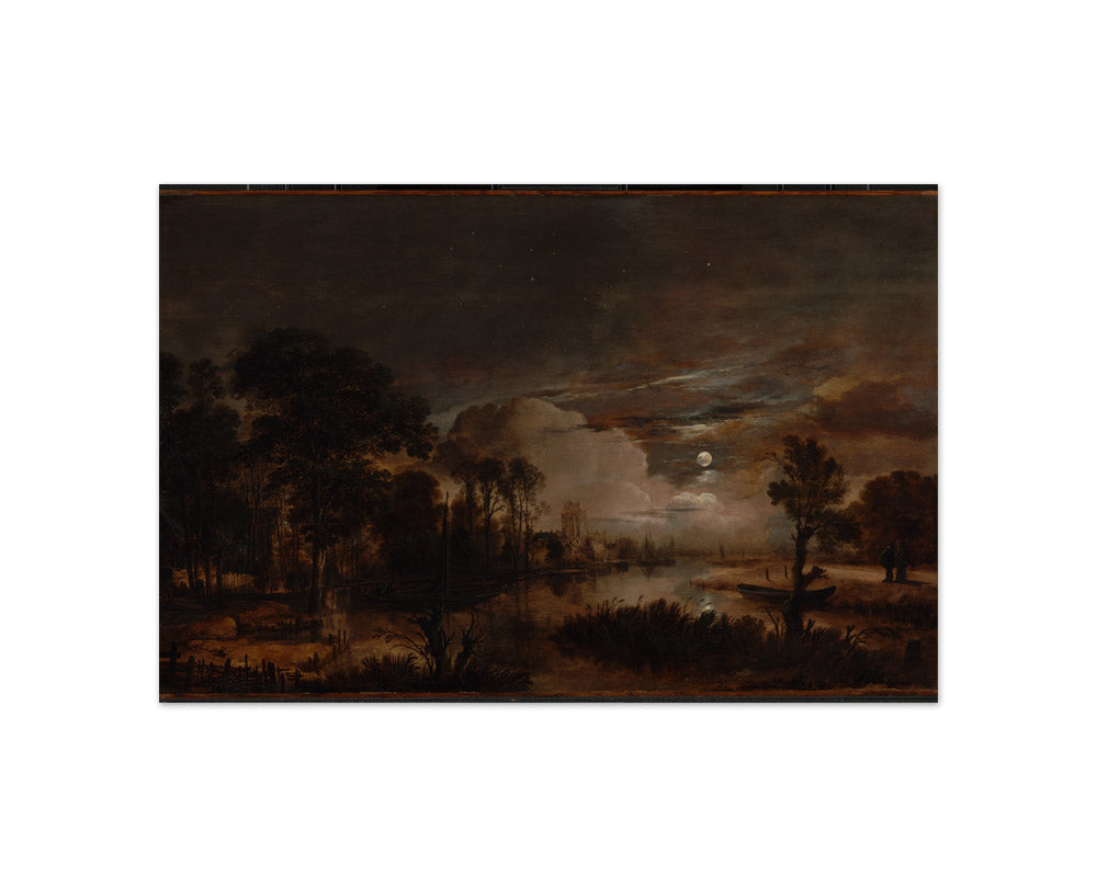 Aert van der Neer - Moonlit Landscape with a View of the New Amstel River and Castle Kostverloren - Compact / Full Bleed / No Frame