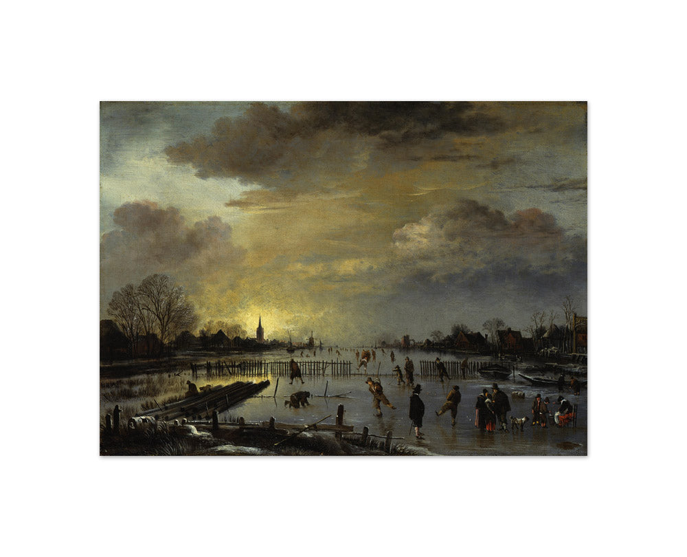 Aert van der Neer - Winter Landscape with Ice Skaters at Sunset - Compact / Full Bleed / No Frame