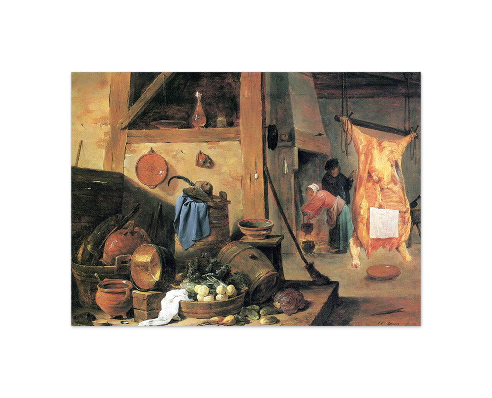 David Teniers the Younger - Kitchen Interior with Still Life and Slaughtered Ox - Compact / Full Bleed / No Frame