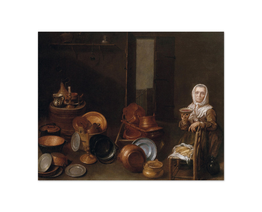 Joannes de Cordua - Dutch 17th Century Kitchen Interior with an Old Woman - Compact / Full Bleed / No Frame