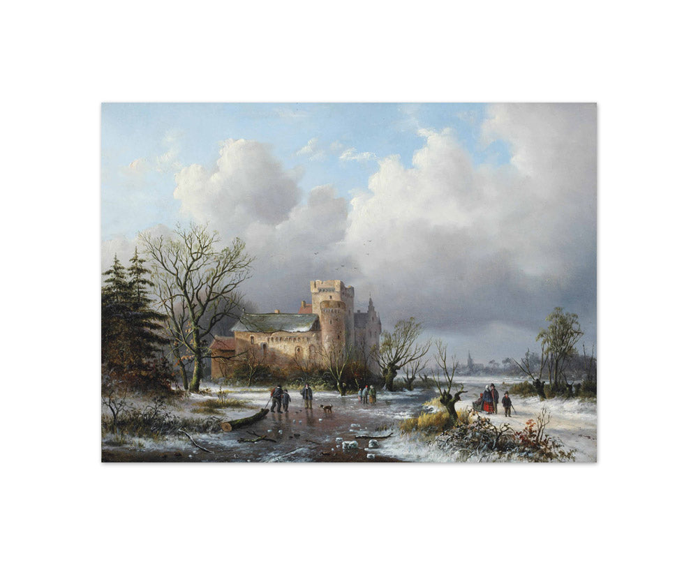 Alexander Joseph Daiwaille - A Winter Landscape with Figures on the Ice near a Castle - Compact / Full Bleed / No Frame
