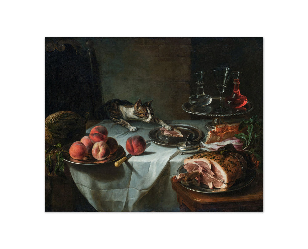 Alexandre François Desportes - Still Life of the Remnants of a Meal with a Lunging Cat - Compact / Full Bleed / No Frame