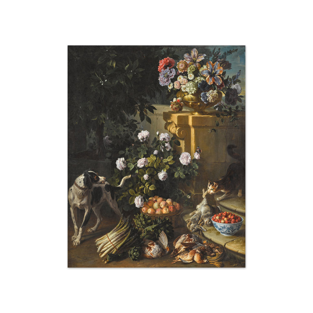 Alexandre François Desportes - Still Life with a Dog and a Cat in a Garden Landscape with Game - Compact / Full Bleed / No Frame