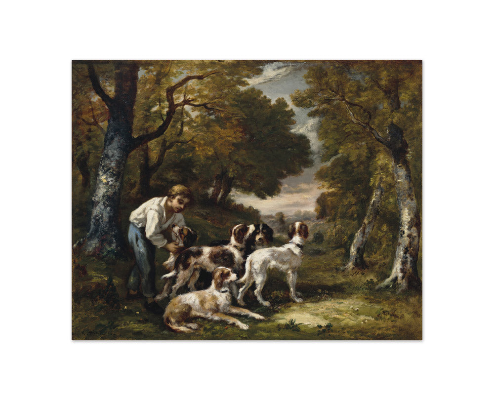 Narcisse Virgile Diaz de la Peña - Boy with Five Dogs in the Forest - Compact / Full Bleed / No Frame