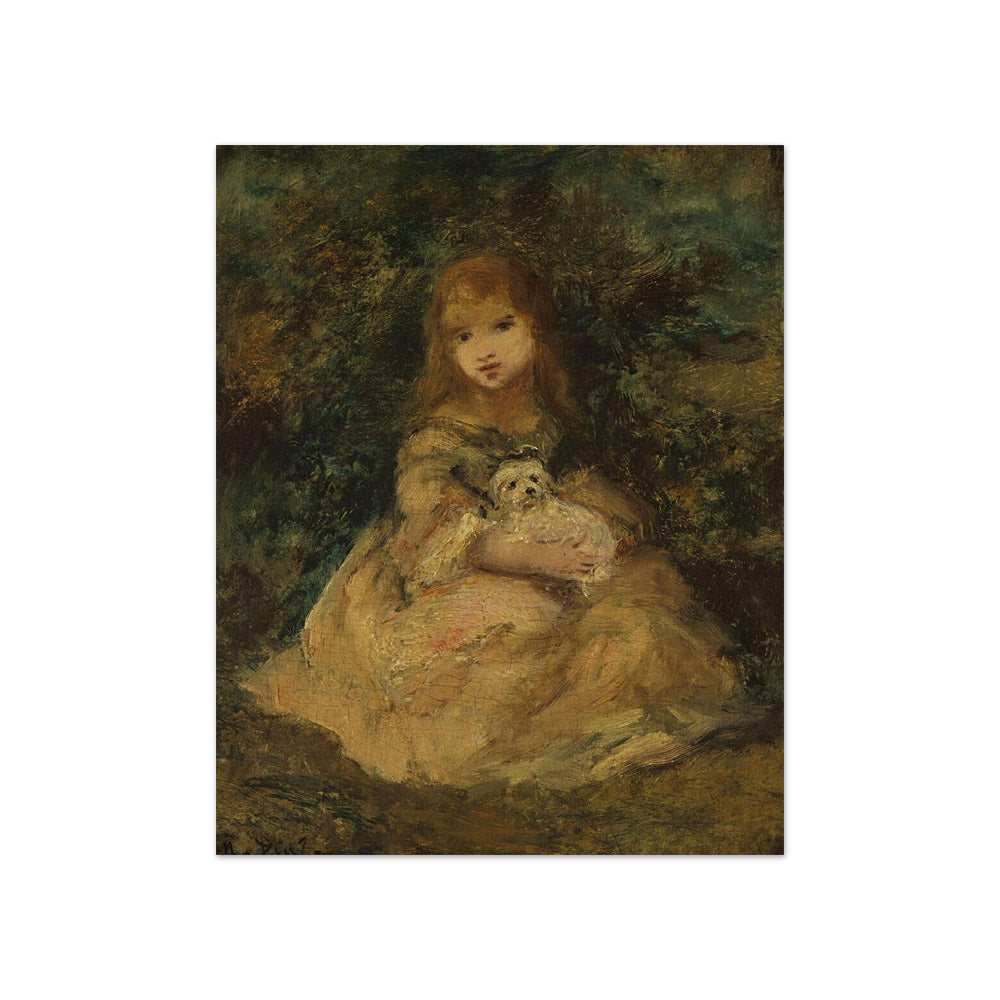 Narcisse-Virgile Diaz de la Peña - Girl with Dog on Lap - Compact / Full Bleed / No Frame