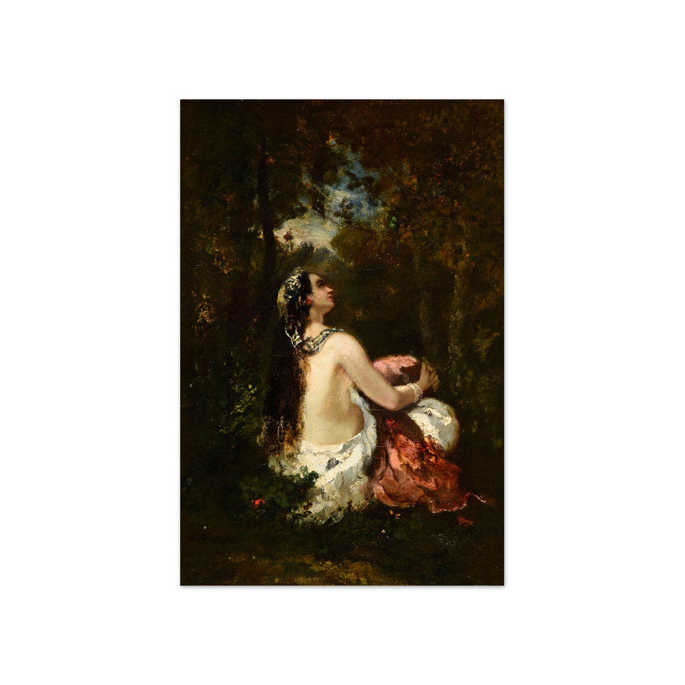 Narcisse Díaz de la Peña - Woman with a Parrot - Compact / Full Bleed / No Frame