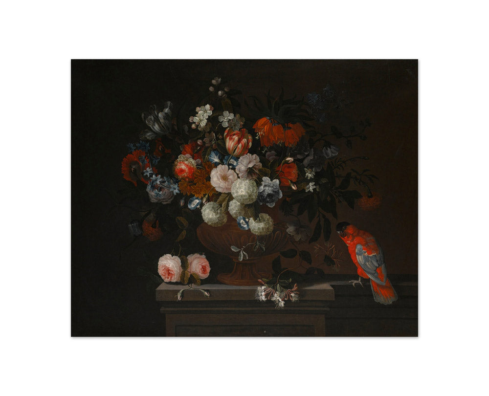 Simon Hardimé - Still Life of Flowers with Roses, Tulips and Snowballs in a Bronze Urn - Compact / Full Bleed / No Frame