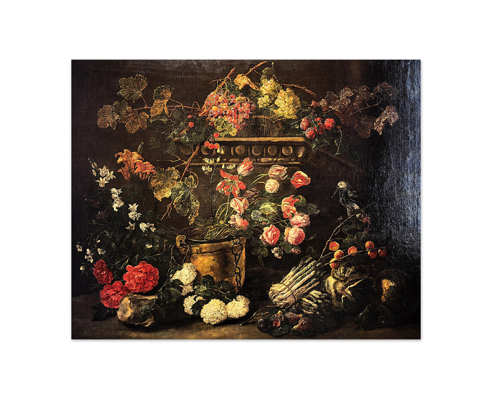 Jan Fyt - Still Life with Flowers, Fruit, and Parrots - Compact / Full Bleed / No Frame